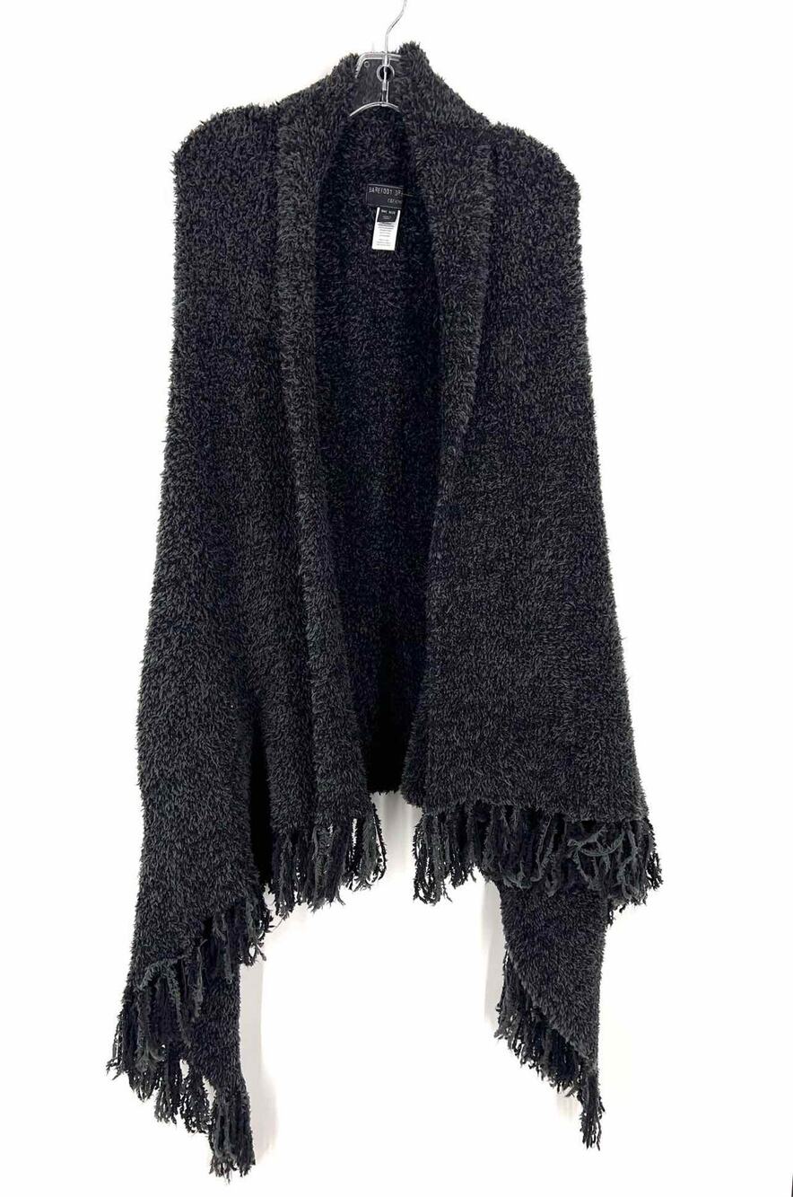 Barefoot Dreams Size L/XL ? Charcoal Fleece Fringe Designer Cardigan